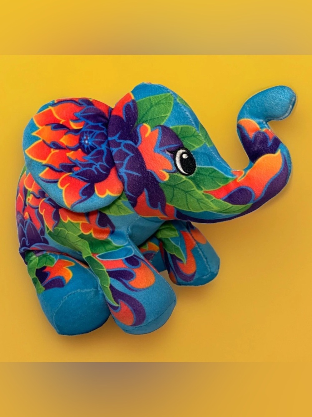 Pop ART Soft Floral Elephant ‘Pheona’ Plush 7” - Bright Blue & Multicolor